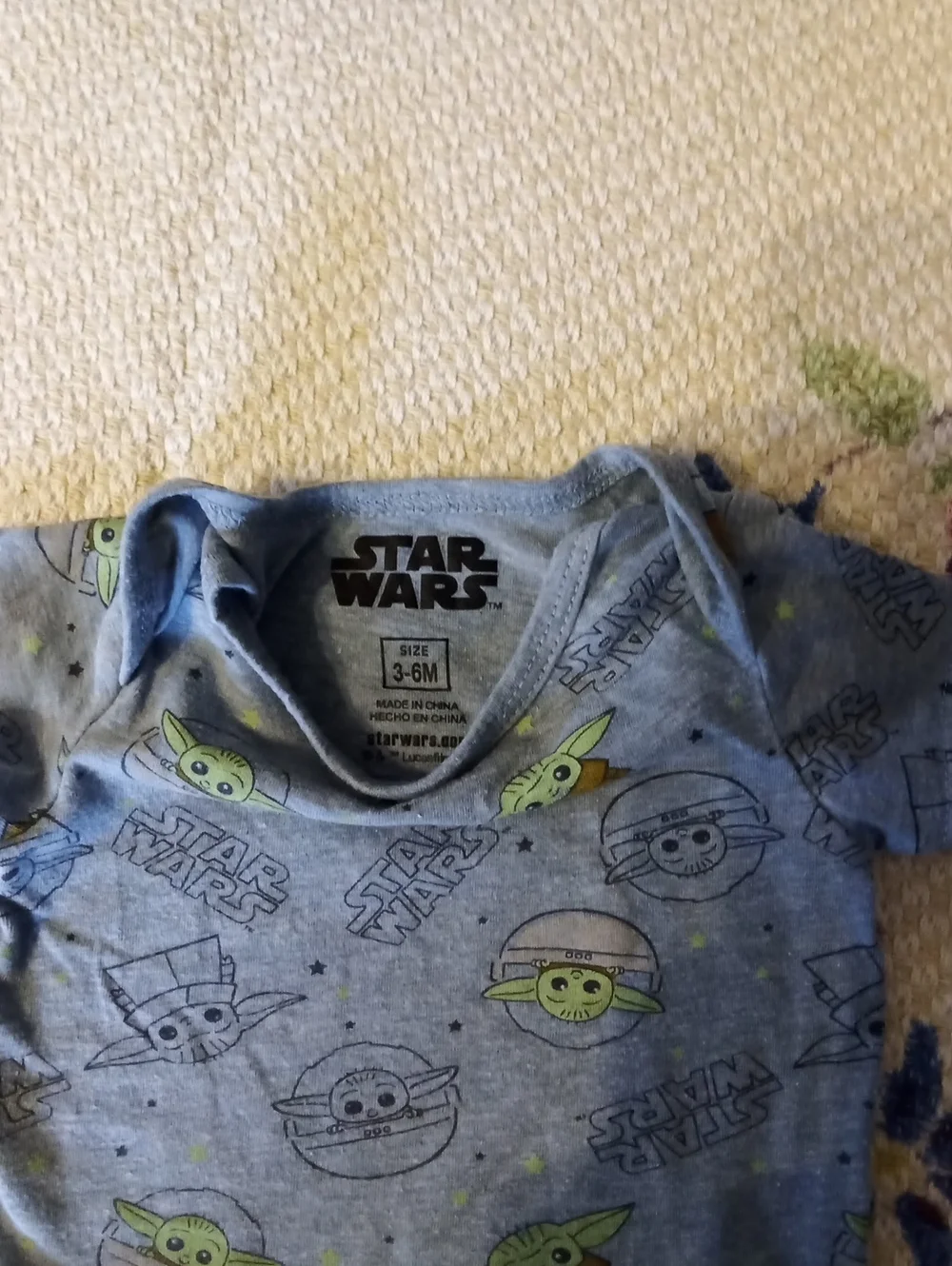Star Wars Grey Baby One-Piece Bodysuit with Green Grogu Print